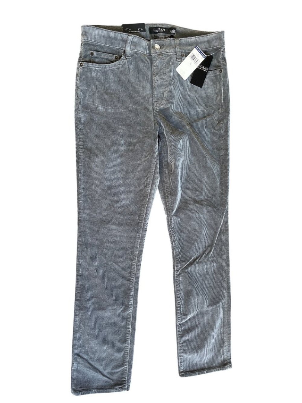 Lauren Ralph Lauren Women's Gray High Waist Corduroy Pants Size 10 Straight Leg